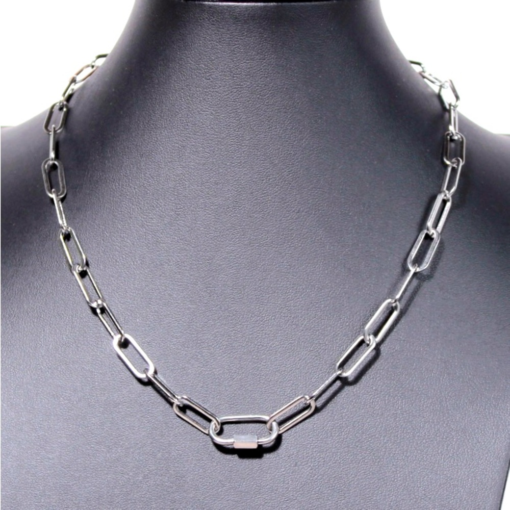 Paperclip Chain Necklace Silver,  chunky large Stainless Steel Carabiner charms